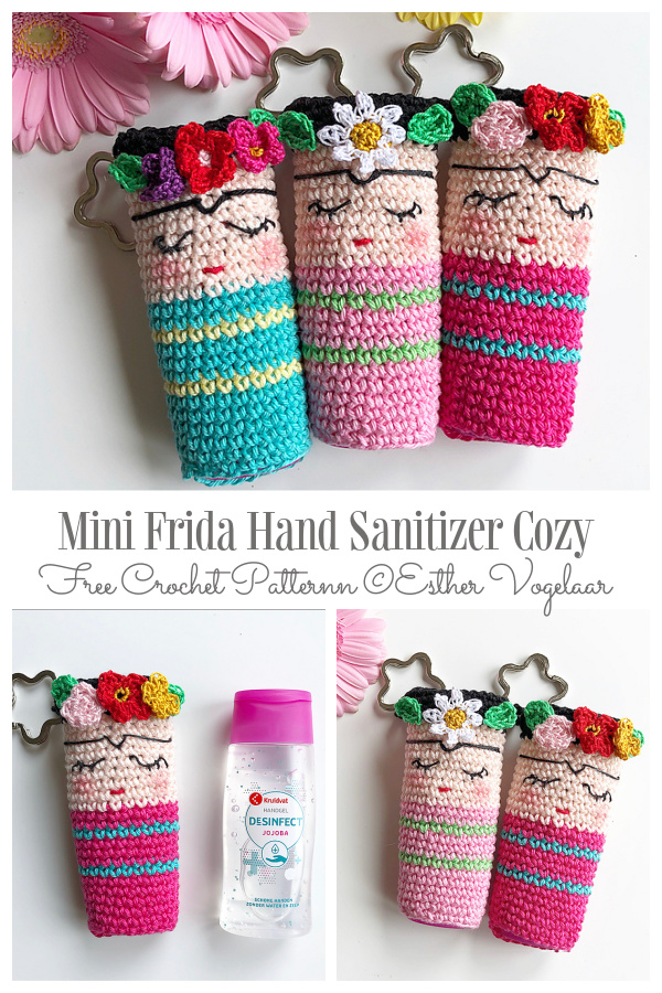 Mini Frida Hand Sanitizer Cozy Free Crochet Pattern