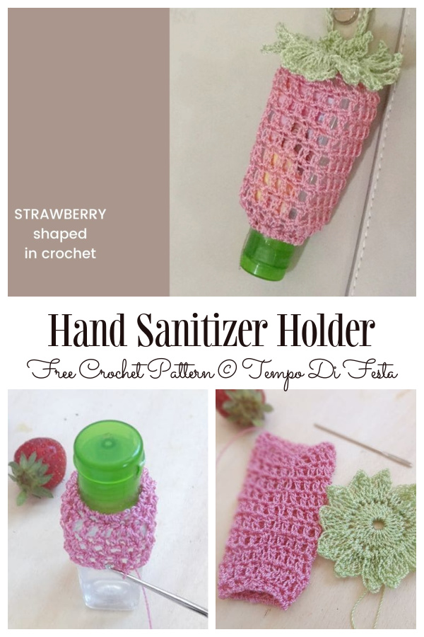 Strawberry Shaped Hand Sanitizer Holder Free Crochet Patterns