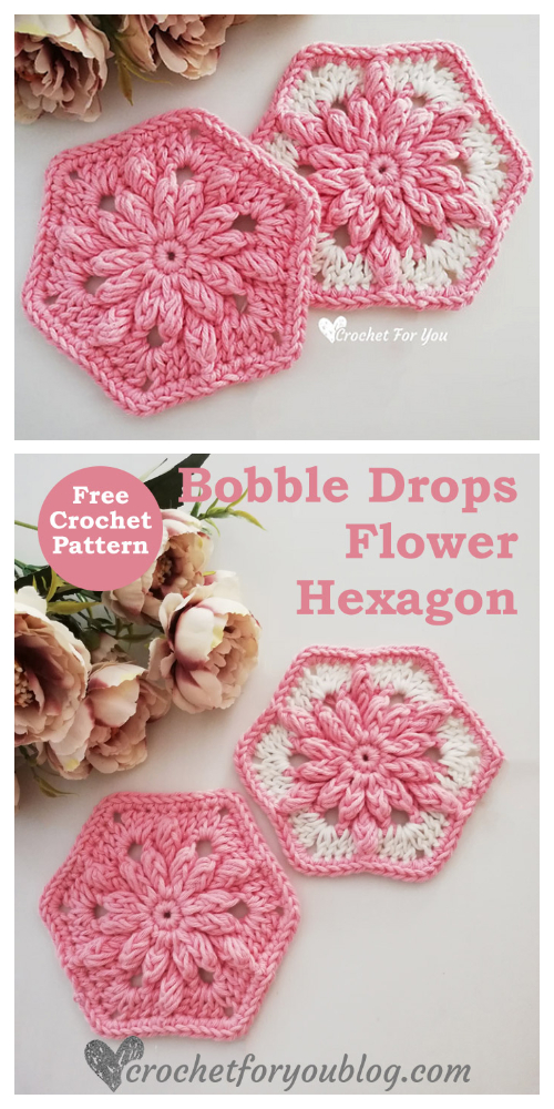 Bobble Drops Granny Hexagon Free Crochet Pattern
