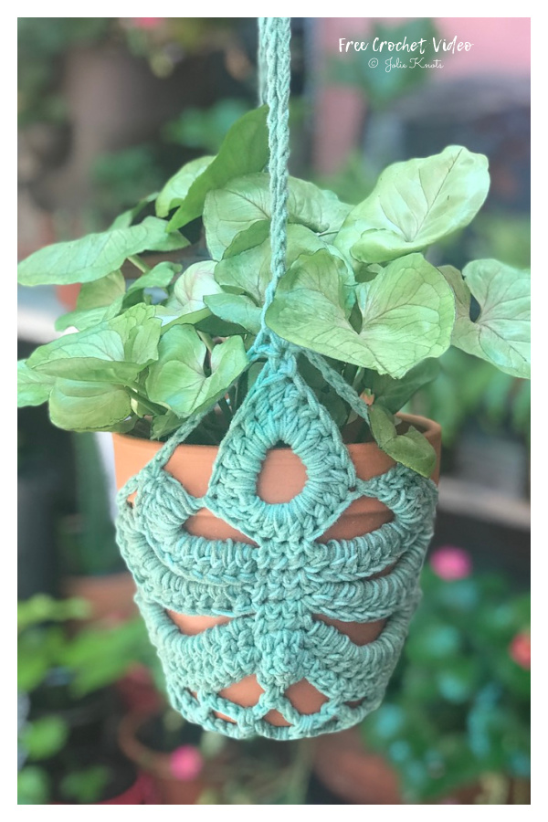 Monstera Leaf Plant Hanger Free Crochet Pattern Video Tutorial