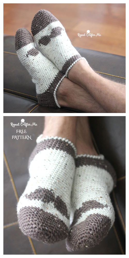 Mustache Slipper Socks Free Crochet Pattern
