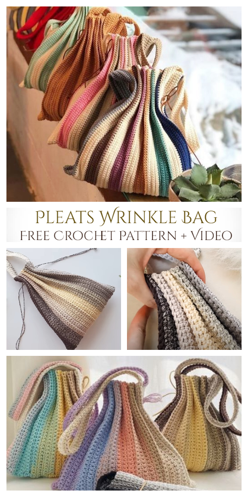 Pleats Wrinkle Bag Free Crochet Pattern + Video