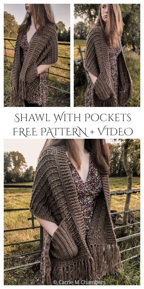 Shawl With Pockets Free Crochet Pattern + Video tutorial