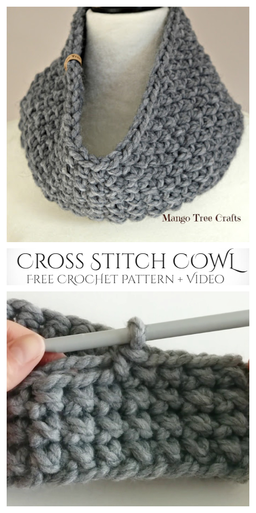 Cross Stitch Single Crochet Cowl Free Pattern + Video