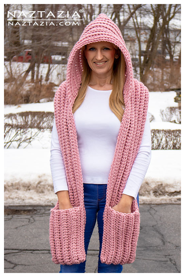 Hooded Scarf with Pockets Free Crochet Pattern + Video