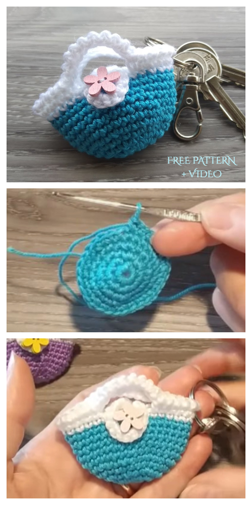 Mini Bag Keychain Free Crochet Pattern + Video