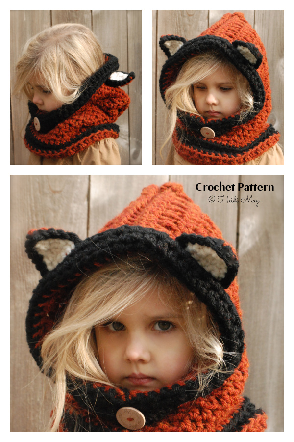 Hooded Flint Fox Cowl Crochet Pattern