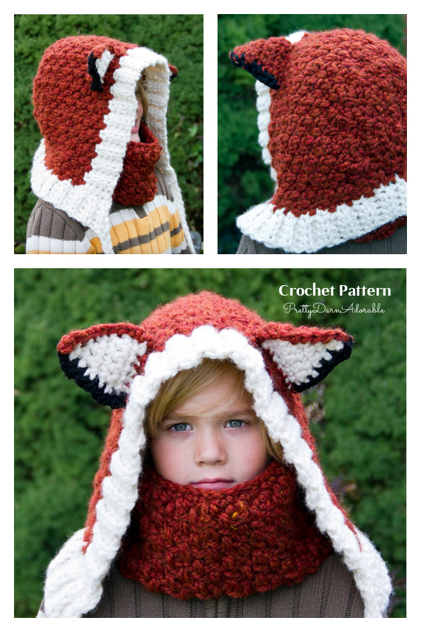 Fox Cowl and Hood Crochet Pattern -- All Sizes