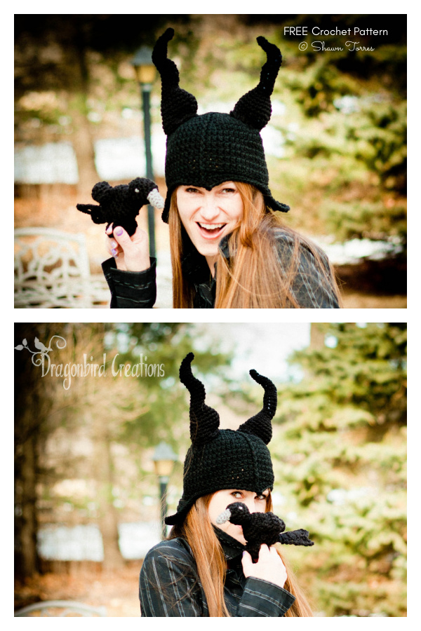 Raven and Evil Lady Horn Hat Free Crochet Pattern