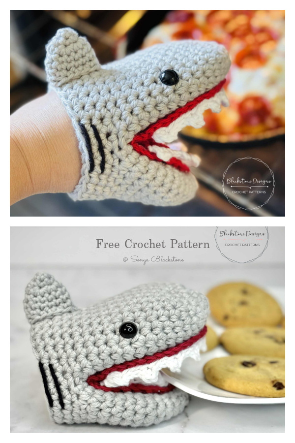 Shark Mini Oven Mitt Free Crochet Pattern