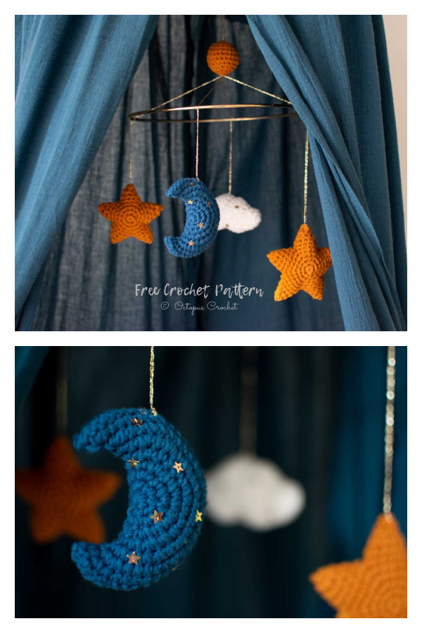 Moon and Stars Baby Mobile Free Crochet Patterns 