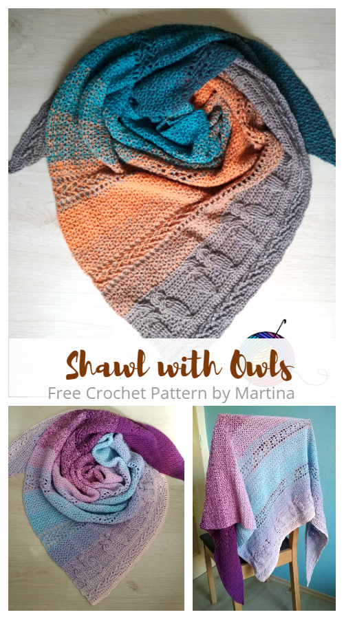 Cable Owl Shawl Free Crochet Pattern