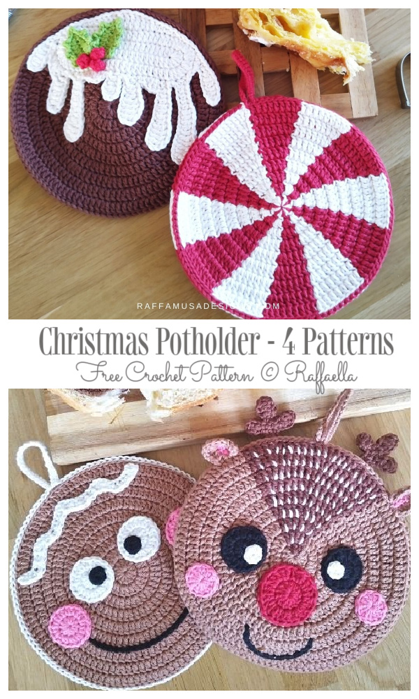 4 Christmas Potholders  Free Crochet Patterns