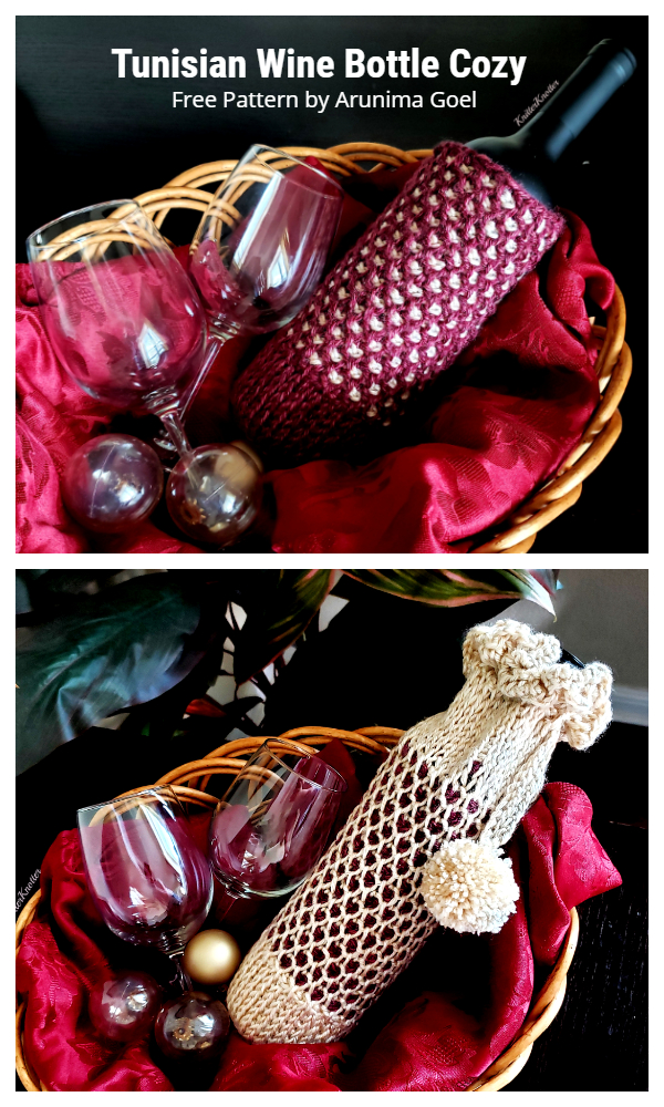 Tunisian Wine Bottle Cozy Free Crochet Patterns