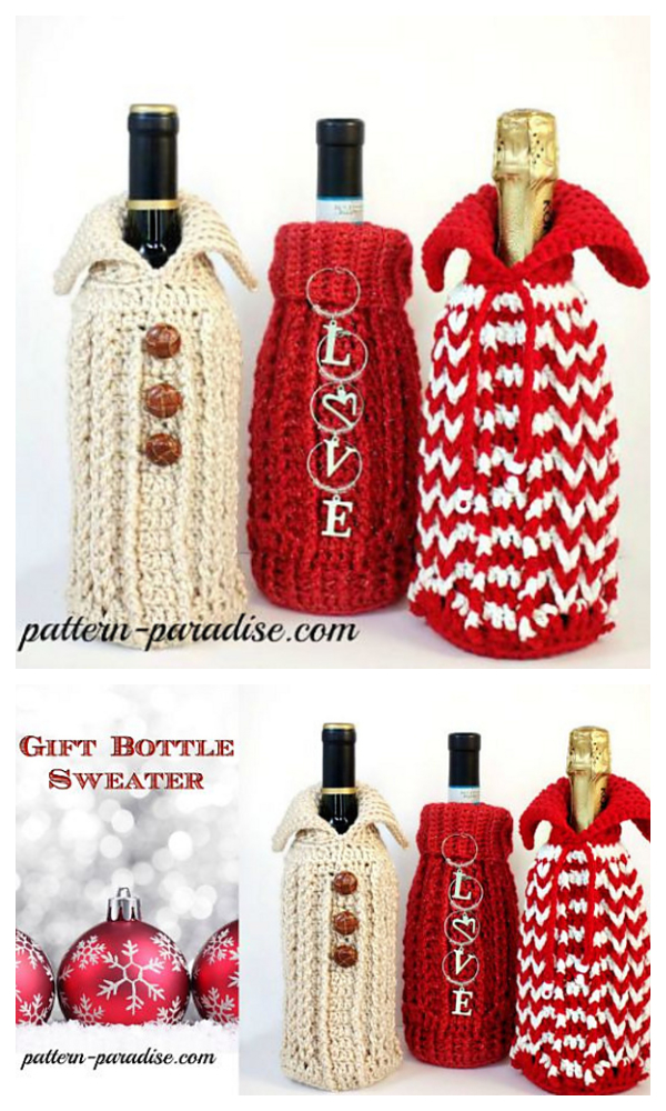 Holiday Bottle Sweater Gift Bag Cozy Free Crochet Patterns