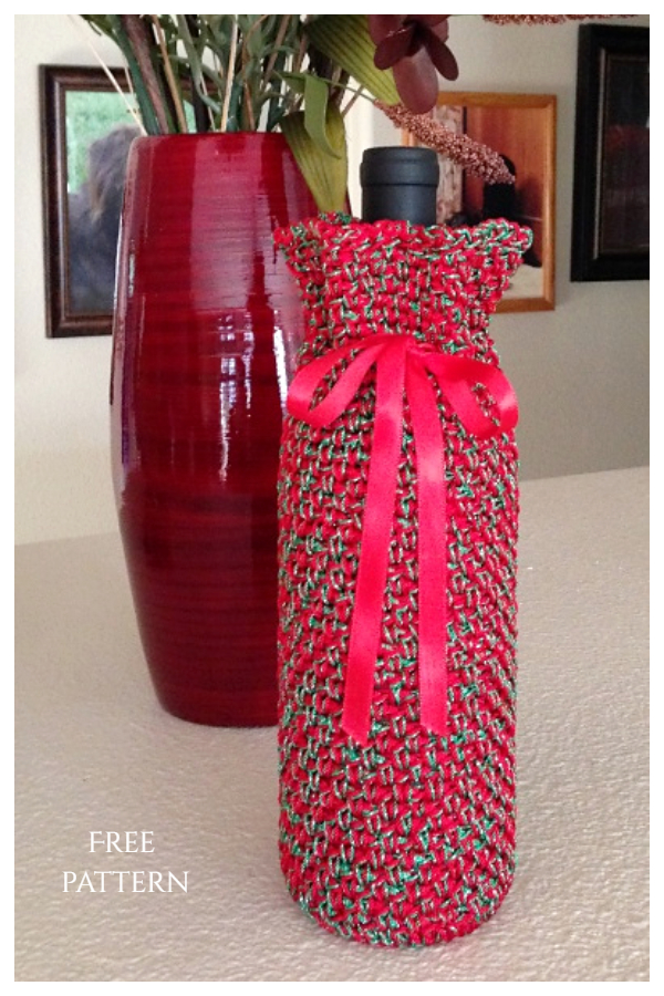 Christmas Wine Bottle Cozy Free Crochet Patterns