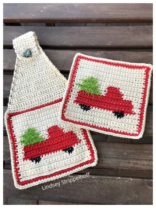 Christmas Tree & Truck Kitchen Towel Set Crochet Patterns