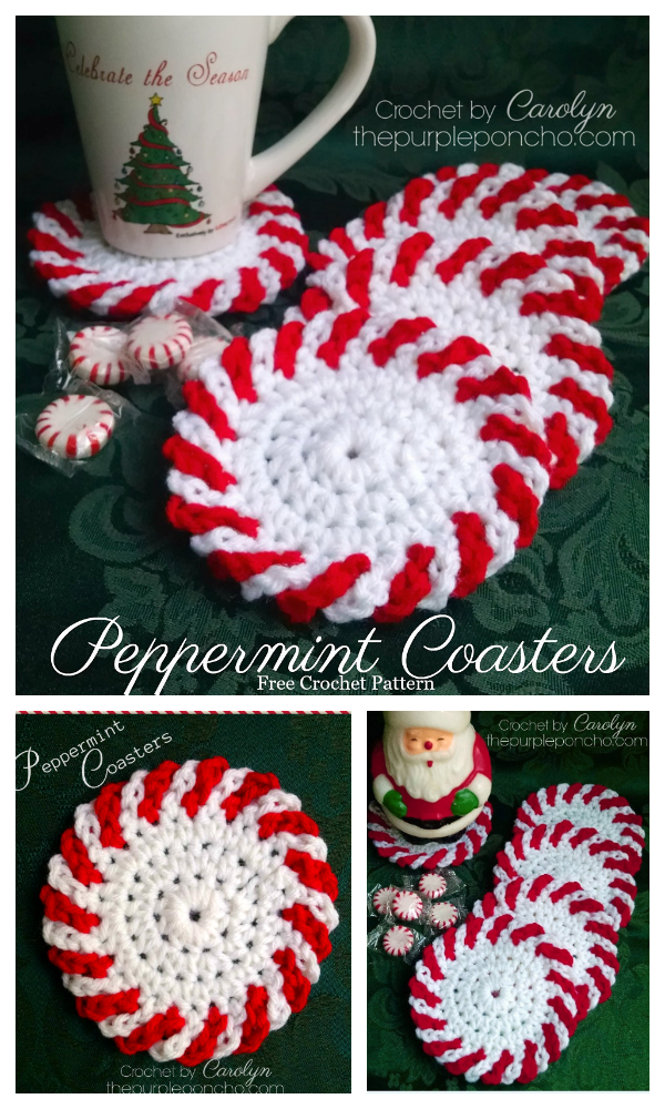 Christmas Peppermint Coaster Free Crochet Patterns