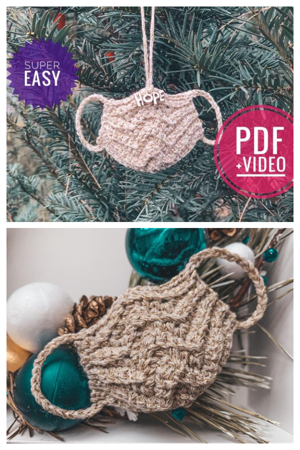 Mini Face Mask Quarantine Christmas Ornaments Crochet Patterns