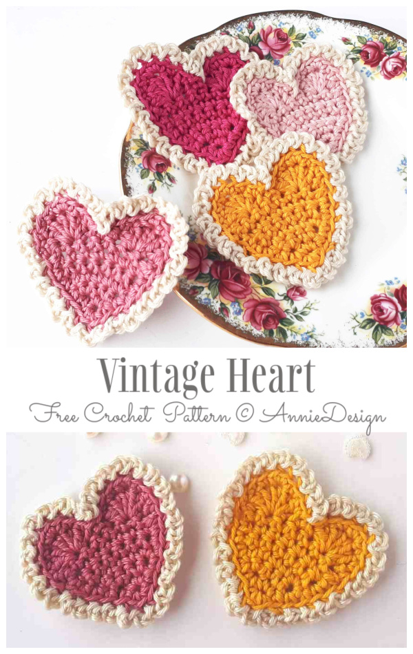 San Valentín Vintage Heart Coaster Patrones de ganchillo gratis
