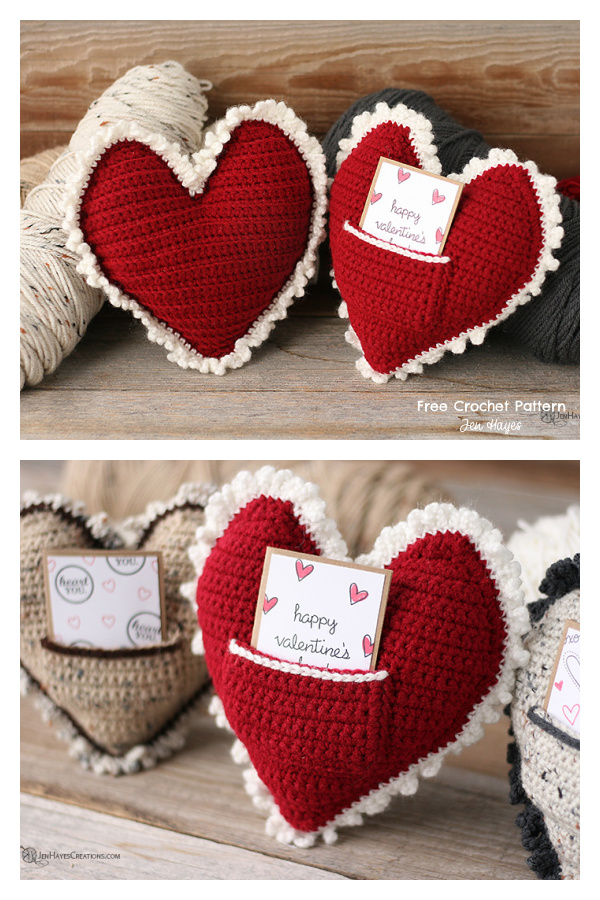 Valentine Heart Pillow Free Crochet Patterns - with Letter  Pocket   