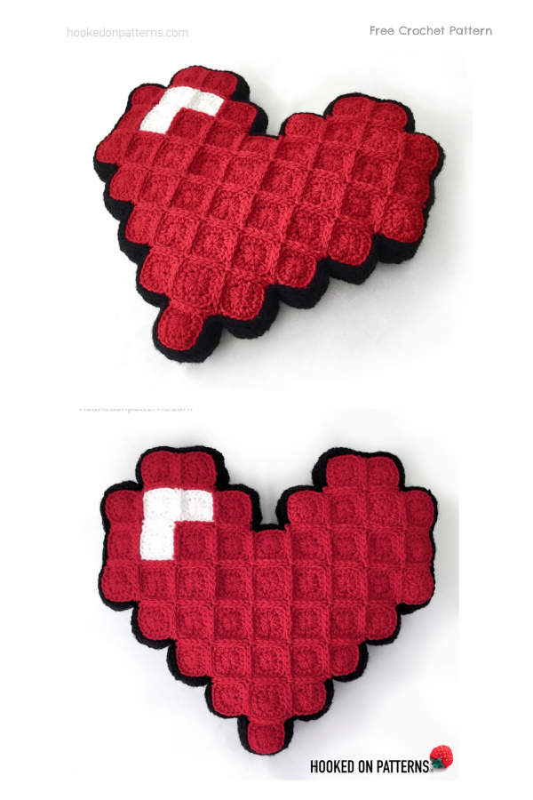 Valentine Pixel Heart Pillow Free Crochet Pattern
