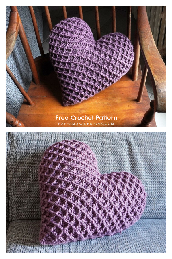 Valentine Waffle Heart Pillow Free Crochet Pattern