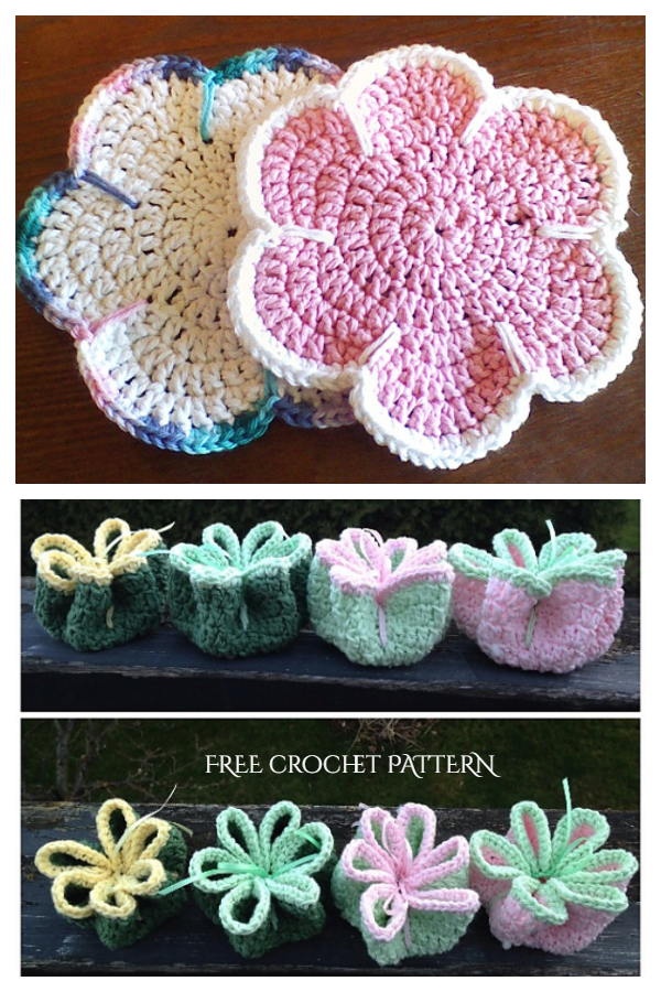Ribbon Flower Dishcloths Free Crochet Patterns