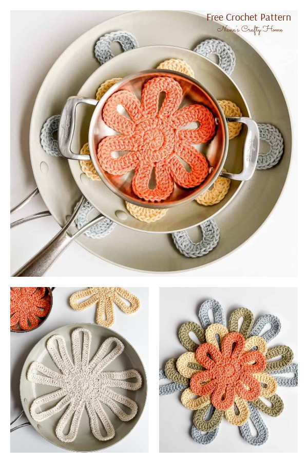 Flower Power Pan Protectors Free Crochet Patterns in 5 Sizes