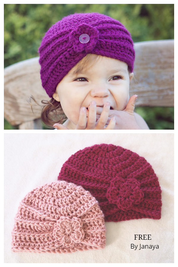 Flower Textured Turban Hat Free Crochet Patterns 