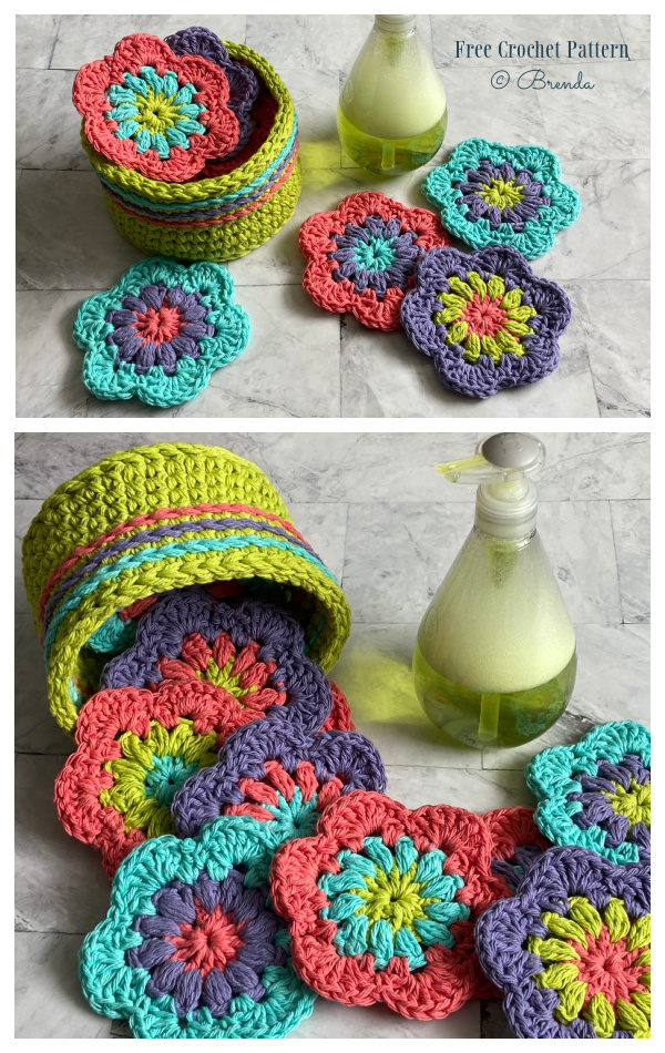 Mini Meadow Flower Washcloth Set Free  Crochet Patterns