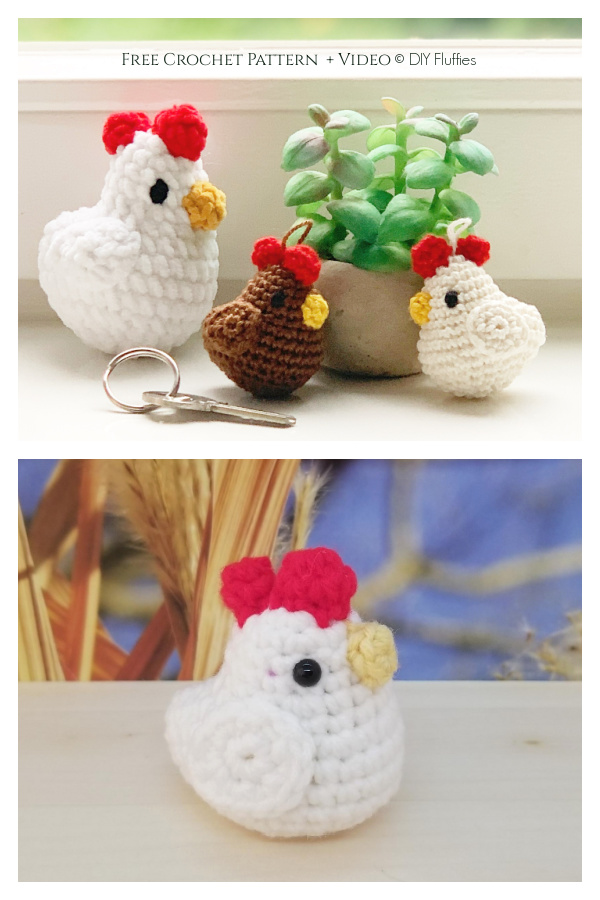 Crochet Easter Chicken Keychain Amigurumi keychain Free Patterns