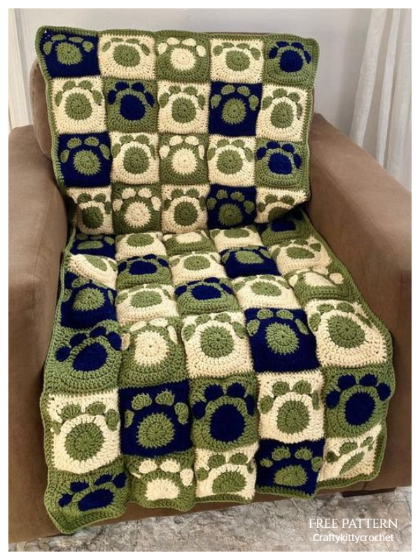 Paw Print Granny Square Blanket Free Crochet Patterns