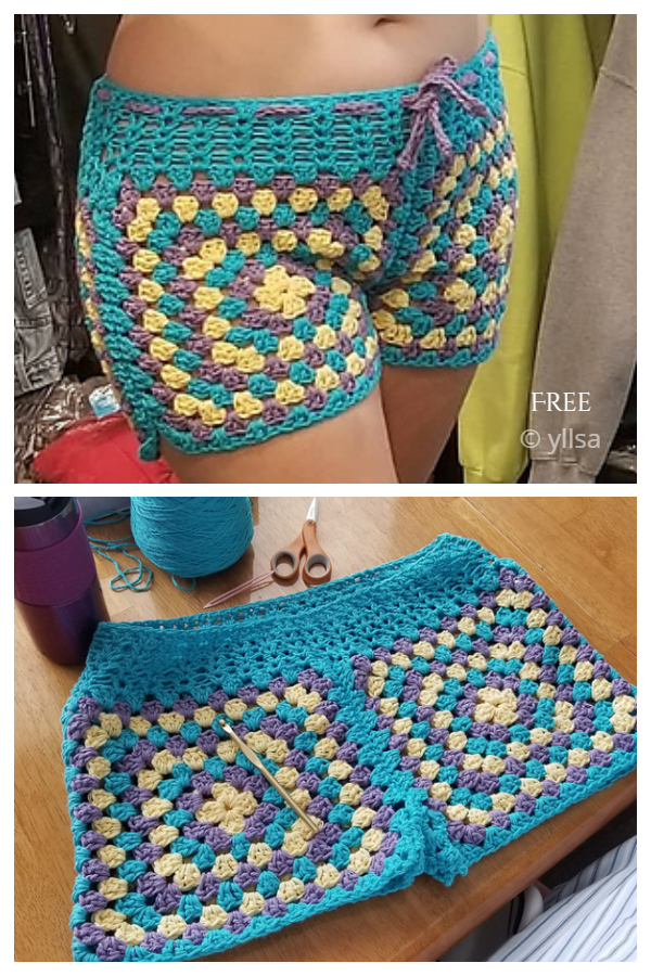 Women Granny Squared Summer Shorts Free Crochet Patterns