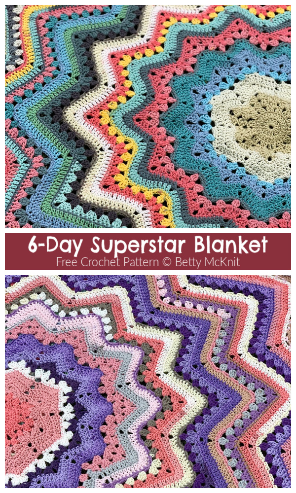 6-Day Superstar Blanket Free Crochet Patterns