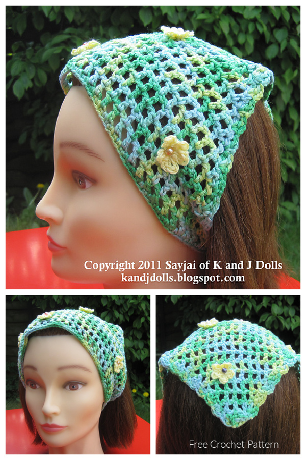 Summer Head Scarf/Kerchief Free Crochet Patterns