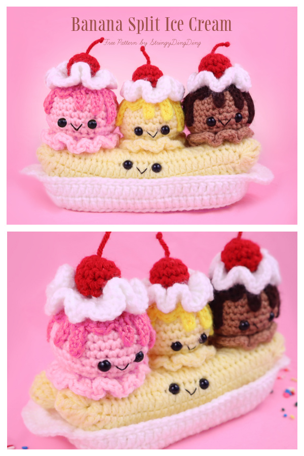 Crochet Banana Split Ice Cream Amigurumi Free Patterns