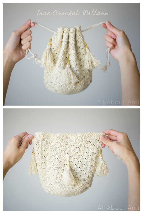 Regency Reticule Shell Drawstring Bag Free Crochet Patterns