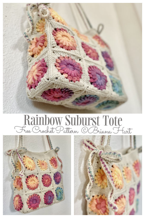 Rainbow Sunburst Granny Squares Bag Free Crochet Patterns