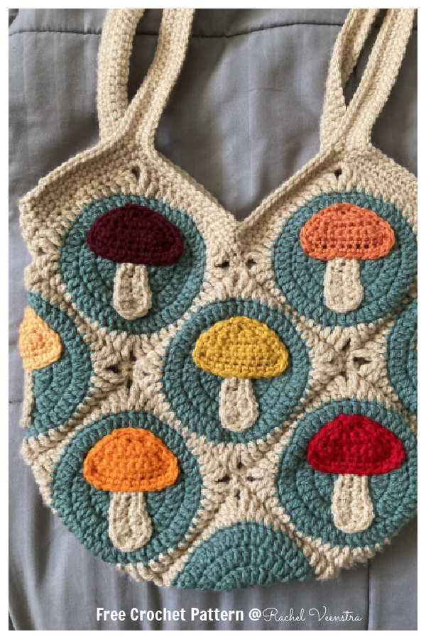 Granny Squares Mushroom Tote Bag Free Crochet Patterns