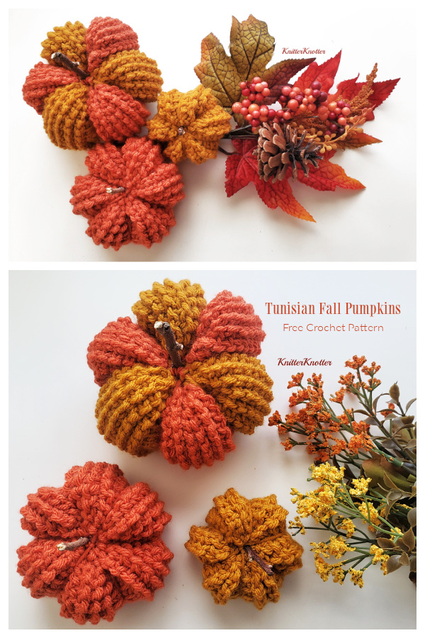 Tunisian Fall Pumpkins Free Crochet Patterns 