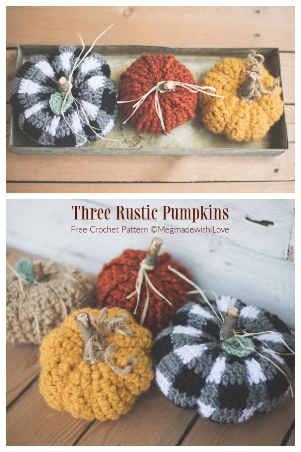 Three Rustic Pumpkins Free Crochet Patterns 
