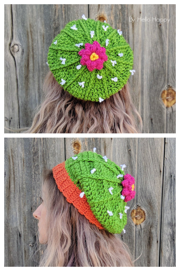 Slouchy Cactus Beanie Hat Crochet Patterns