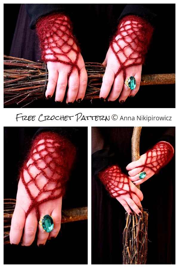 Halloween Web Morticia Wrist Gloves Free Crochet Patterns