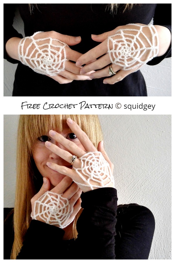 crochet spider web gloves