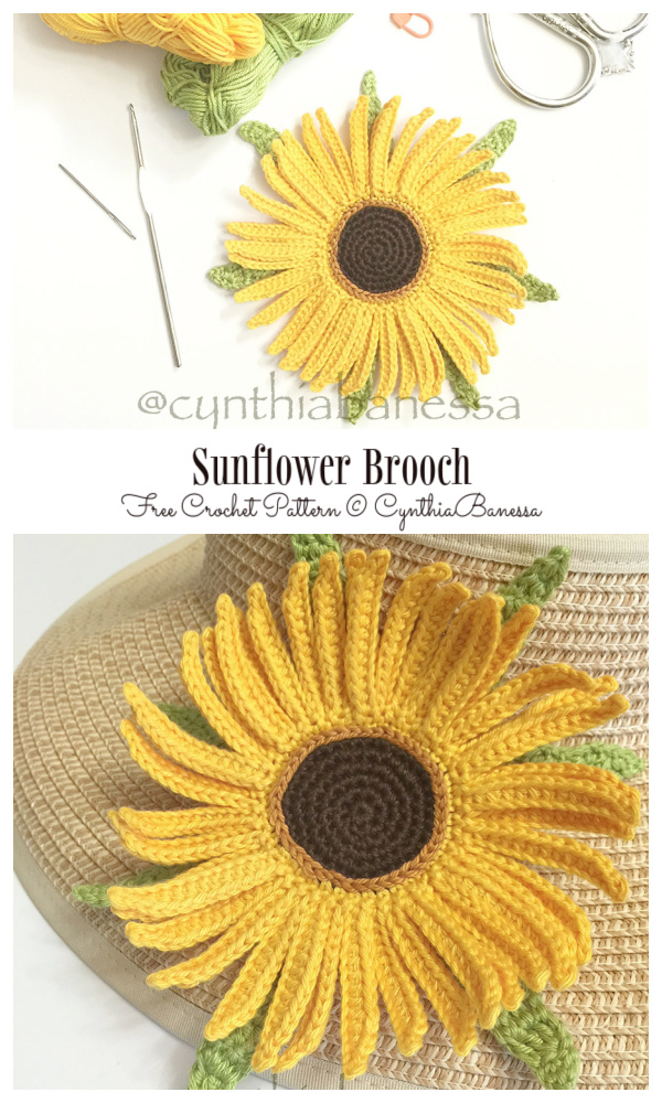Sunflower Brooch Free Crochet Pattern