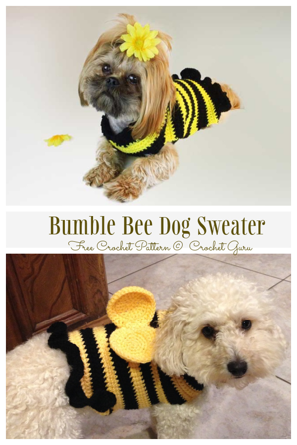 Bumble Bee Dog Sweater Patrones de ganchillo gratis