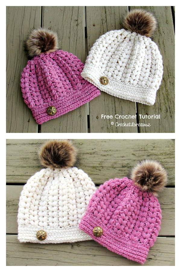 Pearl Puff Stitch Hat Free Crochet Patterns