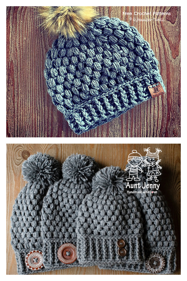 Georgetown Puff-Stitch Beanie Hat Free Crochet Patterns
