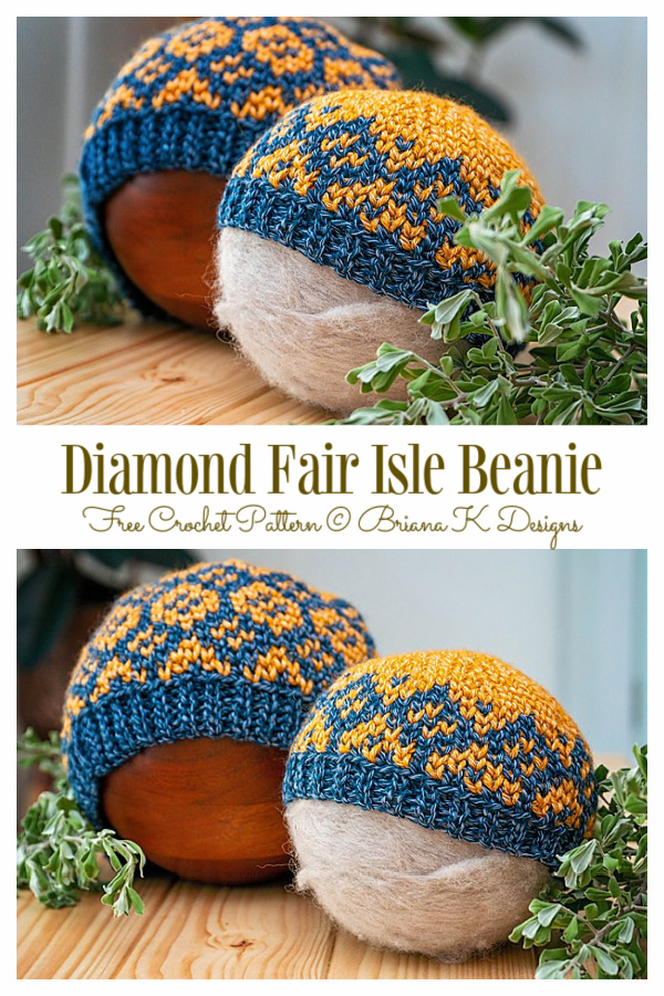 Sombreros Diamond Fair Isle Colorwork Patrones de ganchillo gratis
